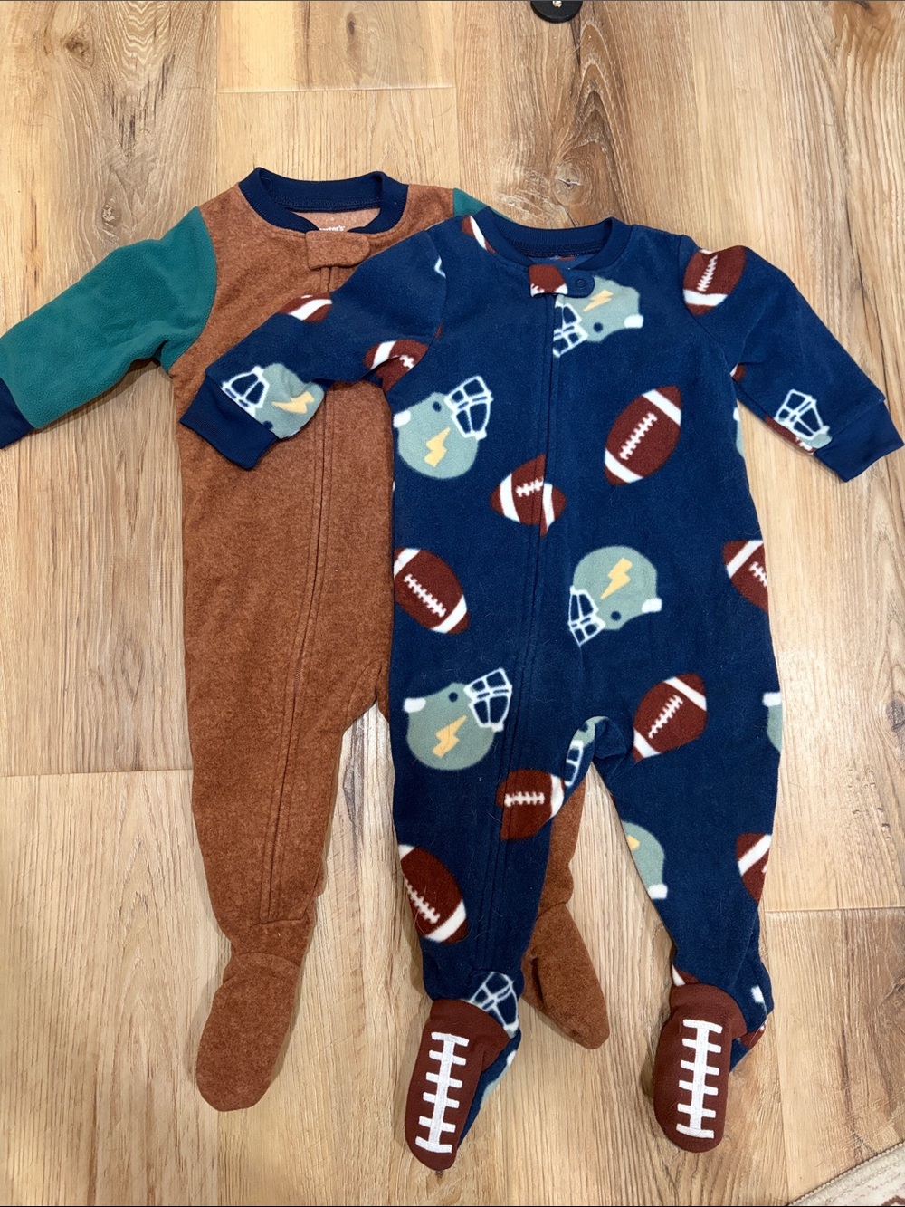 Carter's Blue & Brown Football Print Footed One-Pieces